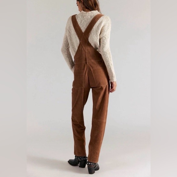 NWT $598 Free People Ziggy Suede Overalls 🤎 Size XS 🌾 Roasted Chestnut Brown - Picture 4 of 11